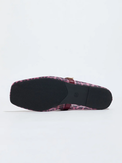 Women's Leopard Print Mesh Flats – Square Toe Slip-On, Breathable & Comfortable
