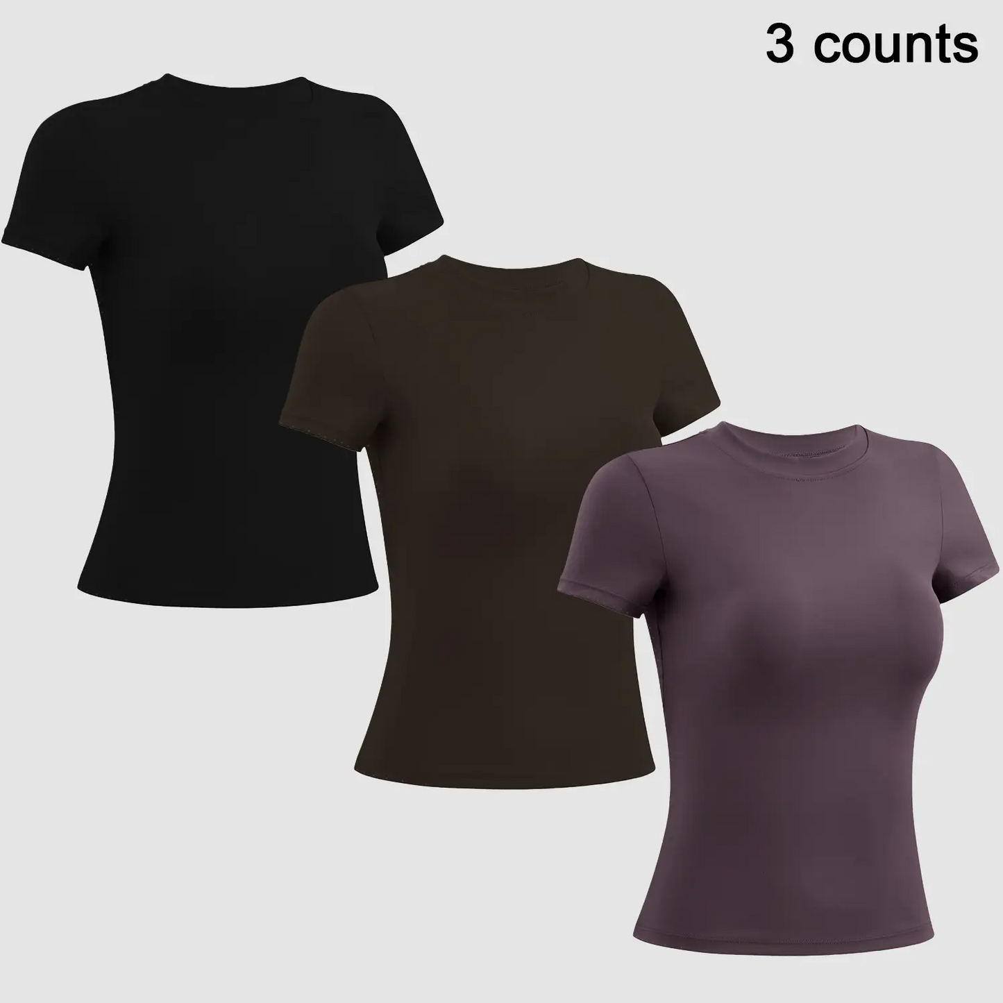 Women's 5-Pack Slim-Fit Sports Tee Set – Moisture-Wicking Nylon, Round Neck Workout Tops for Yoga & Gym