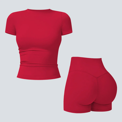 Women's 2-Piece Open-Back Workout Set – Boat Neck Tank Top & Shorts, Tummy Control, Yoga & Gym
