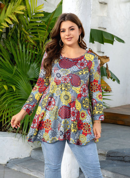 Women's Plus Size Floral Tunic Top | 3/4 Sleeve Swing Blouse, Flowy Fit, Wear with Leggings – S to 5XL