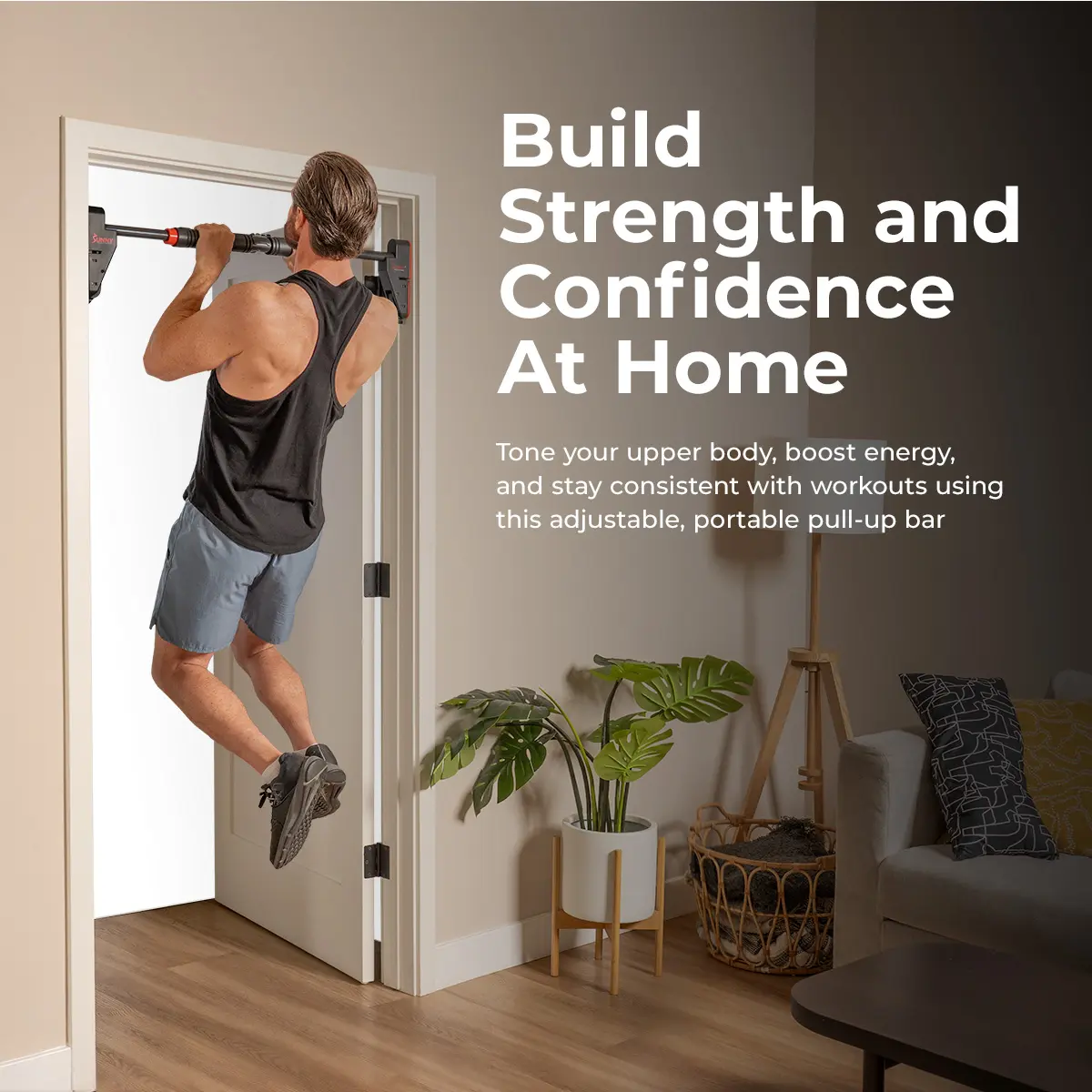 SUNNY Pull Up Bar – 330LBS Adjustable 28"-38" No-Drill, Non-Slip Heavy Duty Home Gym Bar