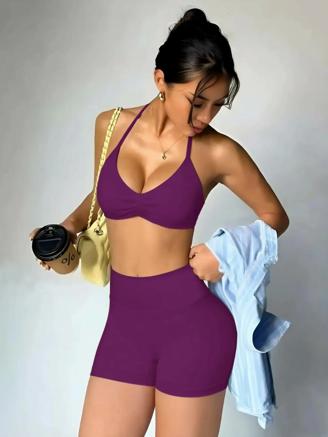 Women's High-Waist Yoga Set – Sports Bra & Shorts for Gym, Running & Fitness