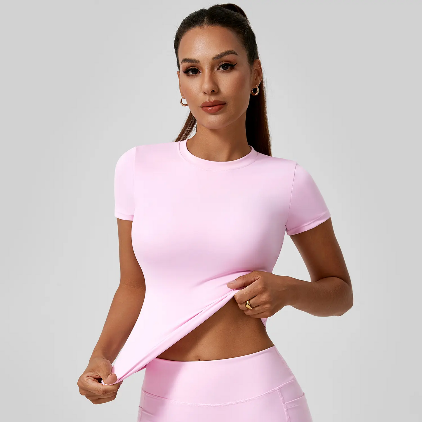 Women's 5-Pack Slim-Fit Sports Tee Set – Moisture-Wicking Nylon, Round Neck Workout Tops for Yoga & Gym