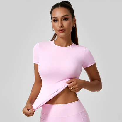 Women's 5-Pack Slim-Fit Sports Tee Set – Moisture-Wicking Nylon, Round Neck Workout Tops for Yoga & Gym