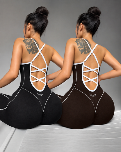 Women's Seamless Sports Jumpsuit | Halter Neck Cross-Back | High-Stretch Yoga Gym Cycling Romper