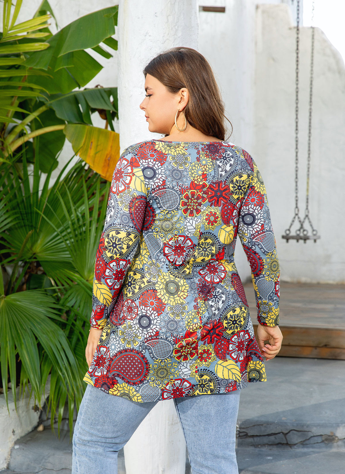 Women's Plus Size Floral Tunic Top | 3/4 Sleeve Swing Blouse, Flowy Fit, Wear with Leggings – S to 5XL