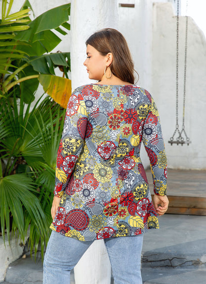 Women's Plus Size Floral Tunic Top | 3/4 Sleeve Swing Blouse, Flowy Fit, Wear with Leggings – S to 5XL
