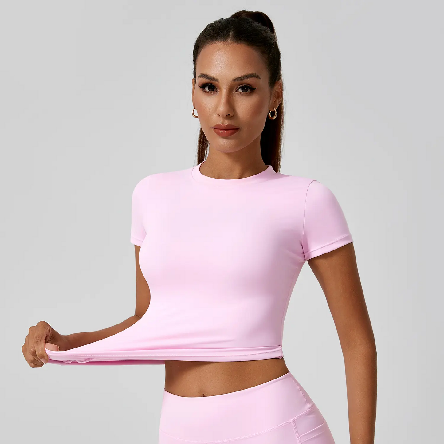 Women's 5-Pack Slim-Fit Sports Tee Set – Moisture-Wicking Nylon, Round Neck Workout Tops for Yoga & Gym