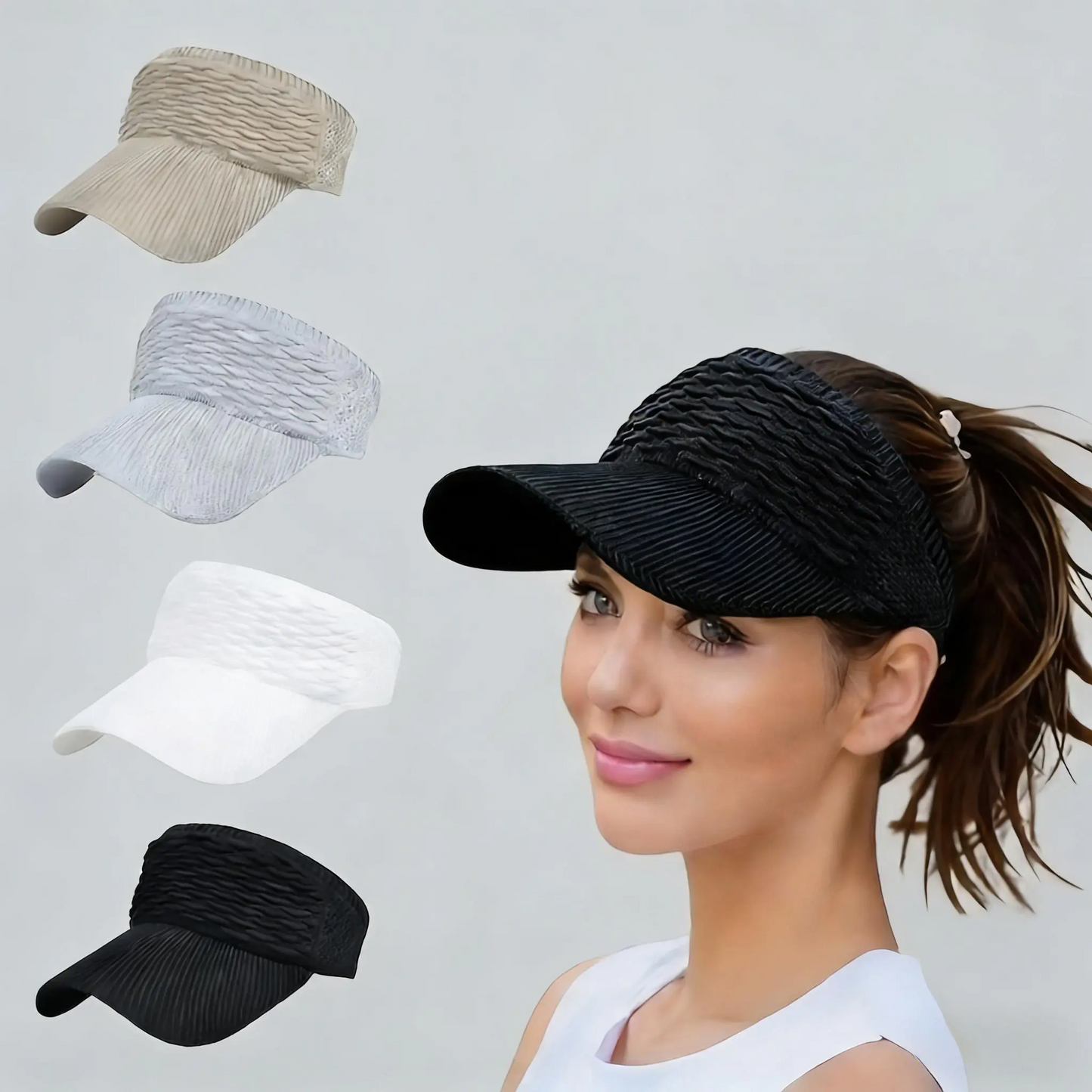 Women's High Ponytail Sun Visor Hat (2-Pack) – UV Protection, Breathable Open-Top Cap for Running & Outdoor