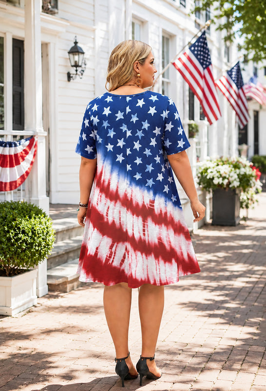 Women's Plus Size American Flag T-Shirt Dress | 4th of July Swing Dress