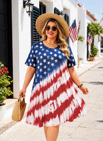 Women's Plus Size American Flag T-Shirt Dress | 4th of July Swing Dress