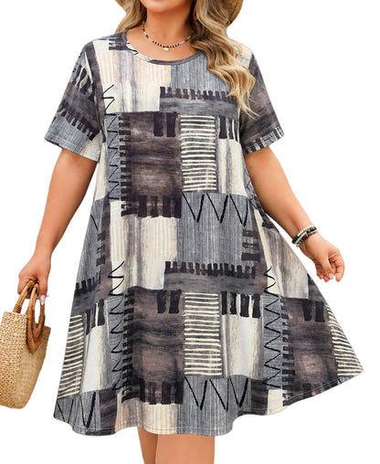 Women's Plus Size Plaid Dress – Short Sleeve with Pockets