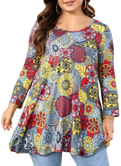 Women's Plus Size Floral Tunic Top | 3/4 Sleeve Swing Blouse, Flowy Fit, Wear with Leggings – S to 5XL