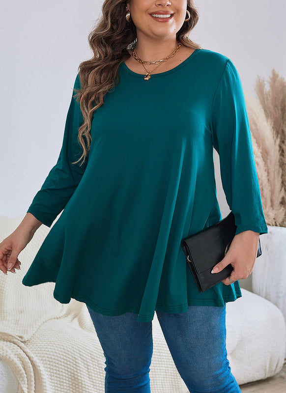 Women's Plus Size Teal Tunic Top | 3/4 Sleeve A-Line Swing Blouse, Flowy Fit, Wear with Leggings – XL to 5XL