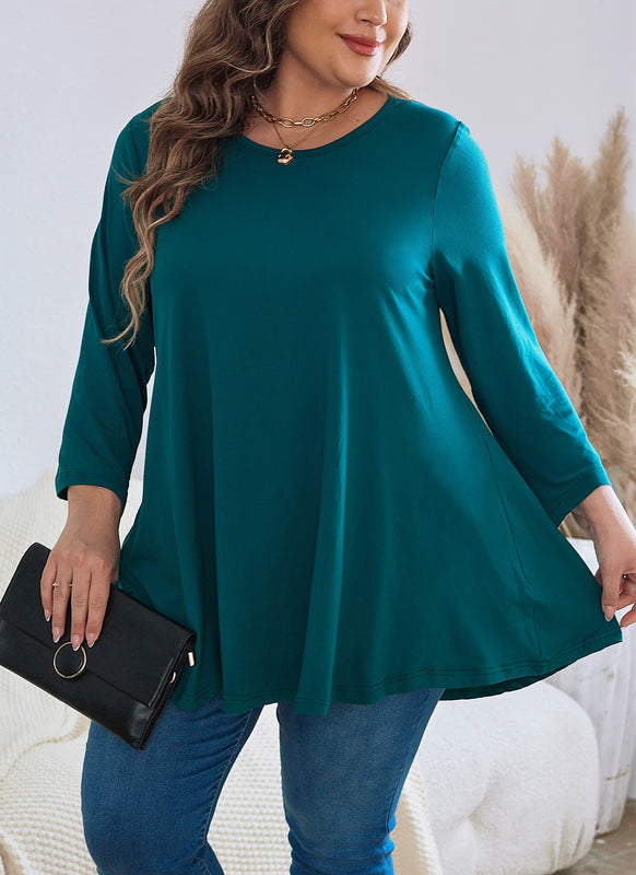 Women's Plus Size Teal Tunic Top | 3/4 Sleeve A-Line Swing Blouse, Flowy Fit, Wear with Leggings – XL to 5XL