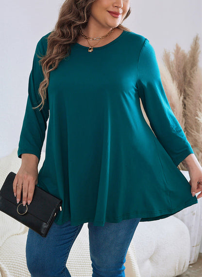 Women's Plus Size Teal Tunic Top | 3/4 Sleeve A-Line Swing Blouse, Flowy Fit, Wear with Leggings – XL to 5XL