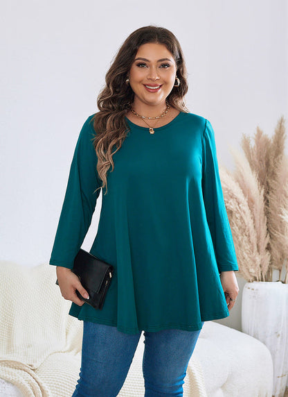 Women's Plus Size Teal Tunic Top | 3/4 Sleeve A-Line Swing Blouse, Flowy Fit, Wear with Leggings – XL to 5XL