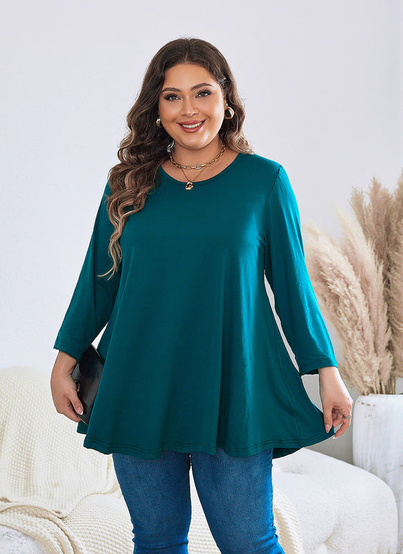 Women's Plus Size Teal Tunic Top | 3/4 Sleeve A-Line Swing Blouse, Flowy Fit, Wear with Leggings – XL to 5XL