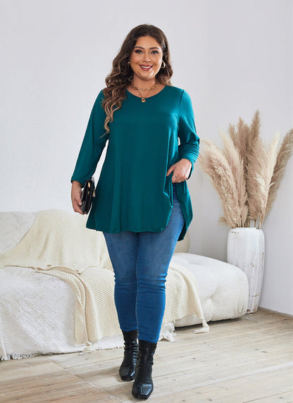 Women's Plus Size Teal Tunic Top | 3/4 Sleeve A-Line Swing Blouse, Flowy Fit, Wear with Leggings – XL to 5XL