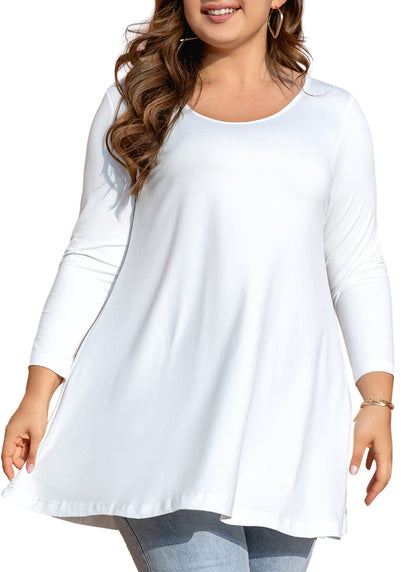 Women's Plus Size White Tunic Top | 3/4 Sleeve Swing Blouse, Flowy Loose Fit, Wear with Leggings – S to 6XL