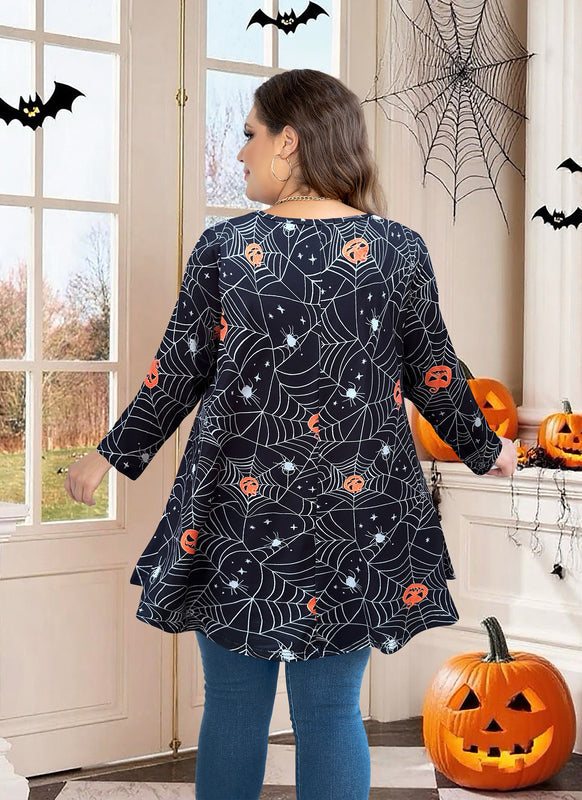 Women's Plus Size Halloween Tunic Top – 3/4 Sleeve Swing Flare Blouse