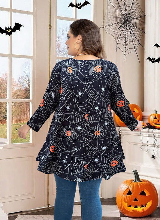 Women's Plus Size Halloween Tunic Top – 3/4 Sleeve Swing Flare Blouse