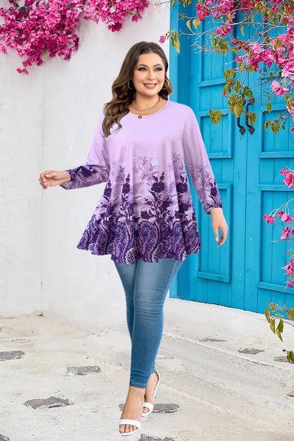 Women's Lavender Swing Tunic Top – 3/4 Sleeve, Plus Size