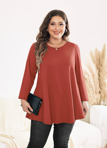 Women's Plus Size Tunic Top | 3/4 Sleeve Swing Blouse, Flowy Loose Fit, Wear with Leggings – Burnt Orange, L to 6XL