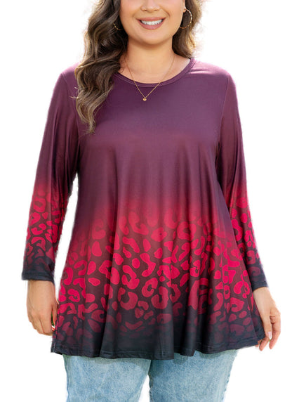 Women's Plus Size Red & Black Tunic Top – 3/4 Sleeve Swing Flare Blouse
