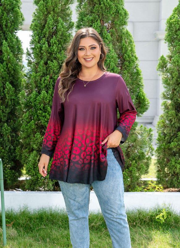 Women's Plus Size Red & Black Tunic Top – 3/4 Sleeve Swing Flare Blouse