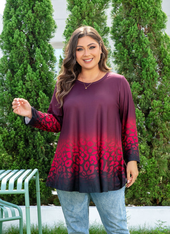 Women's Plus Size Red & Black Tunic Top – 3/4 Sleeve Swing Flare Blouse