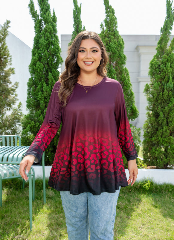 Women's Plus Size Red & Black Tunic Top – 3/4 Sleeve Swing Flare Blouse