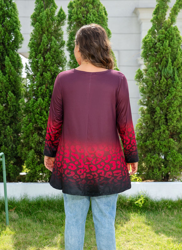 Women's Plus Size Red & Black Tunic Top – 3/4 Sleeve Swing Flare Blouse