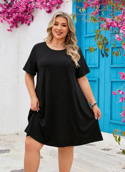 Women's Plus Size Black T-Shirt Dress | Short Sleeve Swing Dress