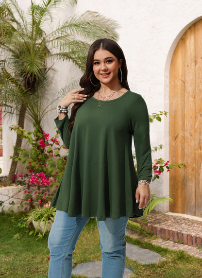 Women's Plus Size Army Green Tunic Top | 3/4 Sleeve Swing Blouse with Pockets, Hi-Low Hem, Wear with Leggings – L to 6XL