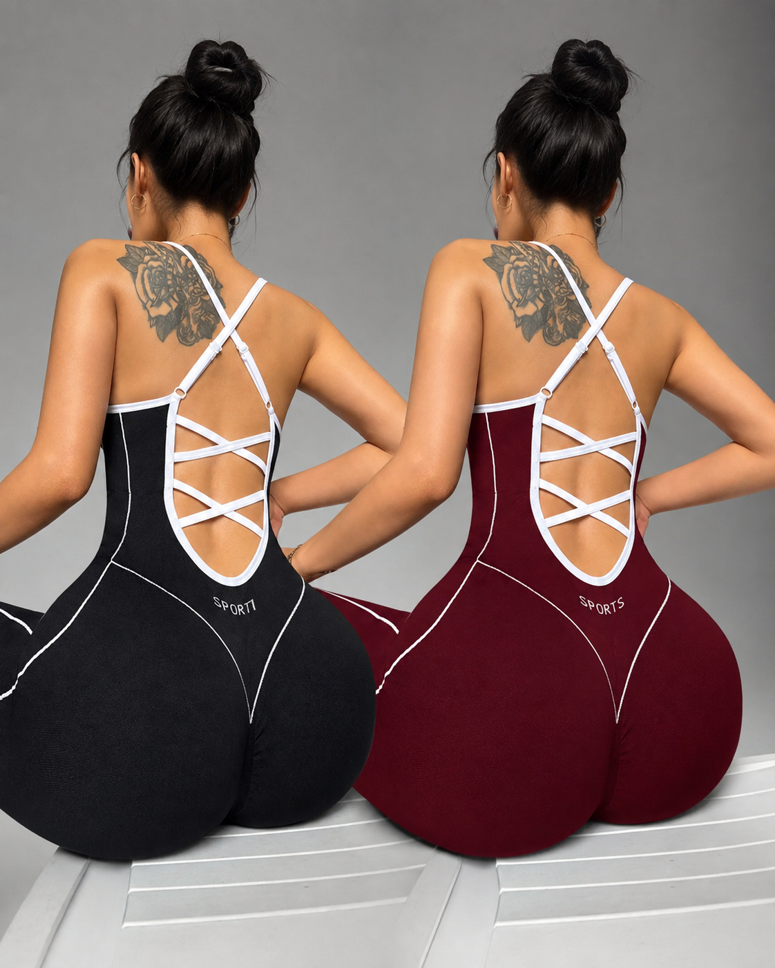 Women's Seamless Sports Jumpsuit | Halter Neck Cross-Back | High-Stretch Yoga Gym Cycling Romper