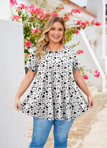 Women's White & Black Swing Tunic Top – Short Sleeve, Plus Size
