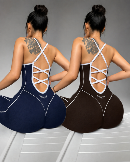 Women's Seamless Sports Jumpsuit | Halter Neck Cross-Back | High-Stretch Yoga Gym Cycling Romper