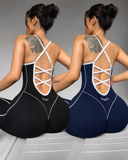 Women's Seamless Sports Jumpsuit | Halter Neck Cross-Back | High-Stretch Yoga Gym Cycling Romper