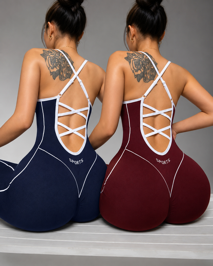 Women's Seamless Sports Jumpsuit | Halter Neck Cross-Back | High-Stretch Yoga Gym Cycling Romper