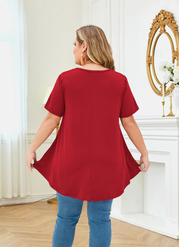 Women's Plus Size Swing Tunic Top – Short Sleeve, Flowy A-Line Blouse to Wear with Leggings