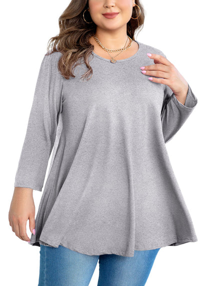 Women's Plus Size Grey Swing Flare Tunic Top | 3/4 Sleeve