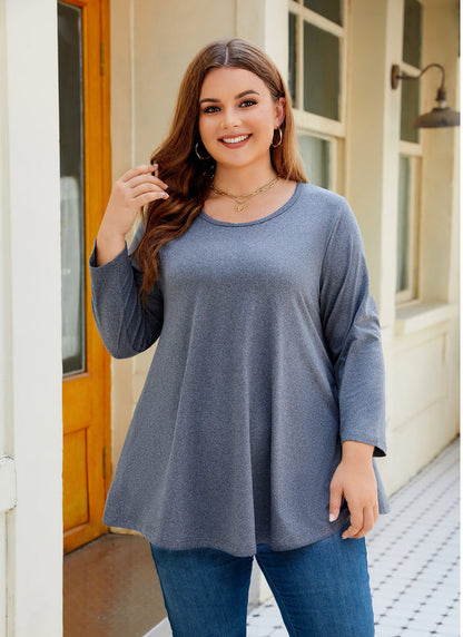 Women's Plus Size Dark Grey Tunic Top – 3/4 Sleeve Swing Flare Blouse for Leggings (L–6XL)