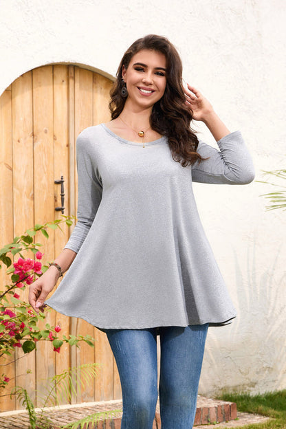 Women's Plus Size Grey Swing Flare Tunic Top | 3/4 Sleeve