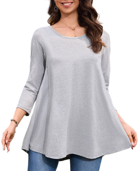 Women's Plus Size Grey Swing Flare Tunic Top | 3/4 Sleeve