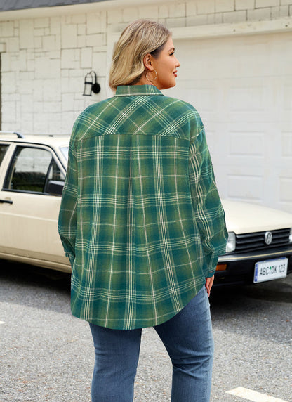 Women's Plus Size Sage Green Plaid Flannel Shirt | Long Sleeve Button Down