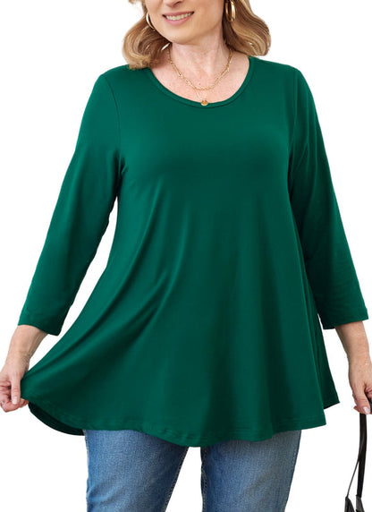 Women's Plus Size Teal Green Tunic Top – 3/4 Sleeve Swing Flare Blouse