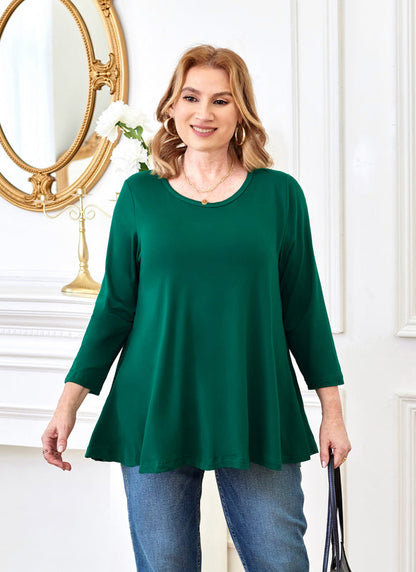 Women's Plus Size Teal Green Tunic Top – 3/4 Sleeve Swing Flare Blouse