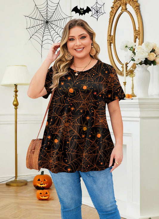 Women's Plus Size Halloween Tunic Top – Short Sleeve Festive Swing Blouse