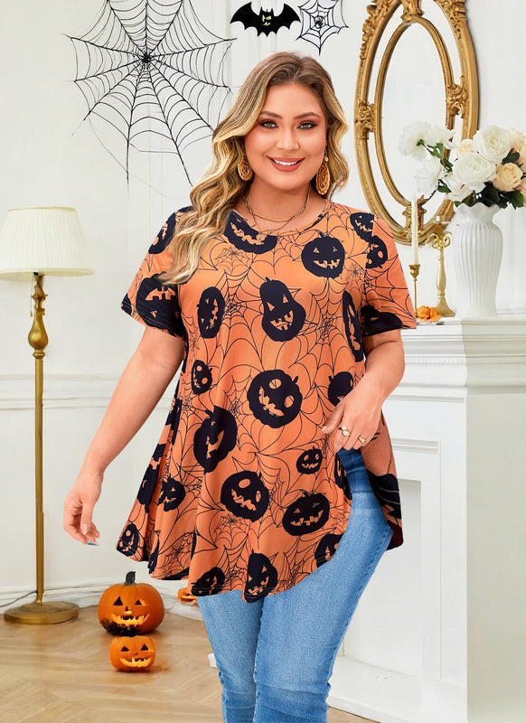 Women's Plus Size Halloween Tunic Top – Short Sleeve Swing Flare Blouse